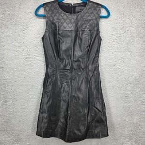 Miss Wu Jason Wu Black Leather Mini Dress Quilted Sleeveless Size 2